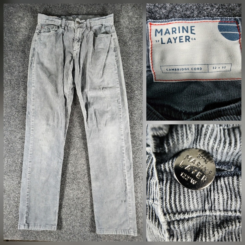 Marine Layer Cambridge Cord Corduroy Pants Men's 32x32 (30x31) Gray Straight Leg